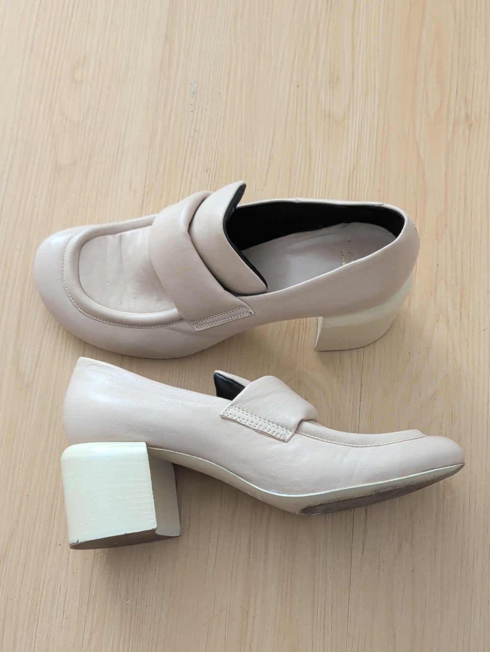 Officine Creative Pale Nude Leather Block Heel Loafers